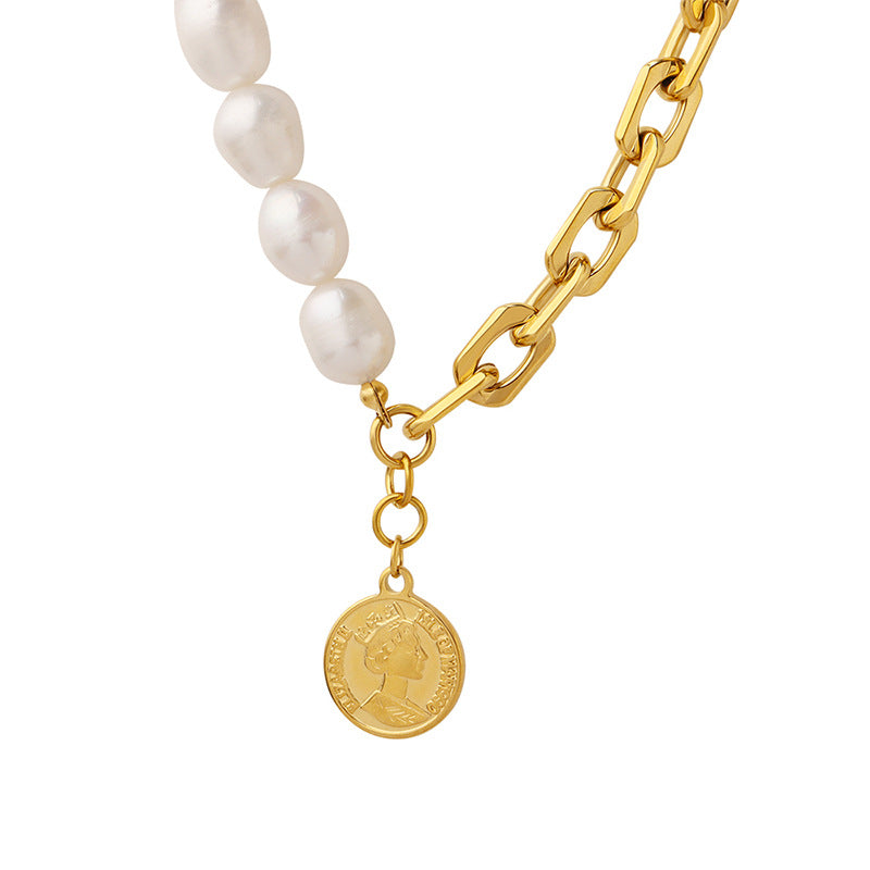 Pearl And Thick Chain Necklace Womens