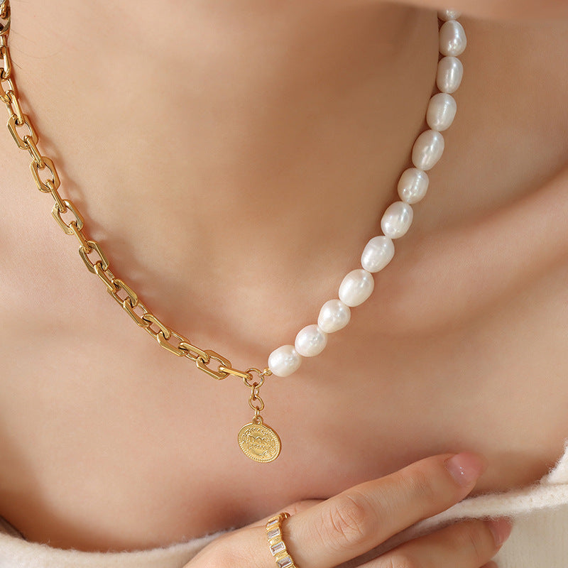 Pearl And Thick Chain Necklace Womens