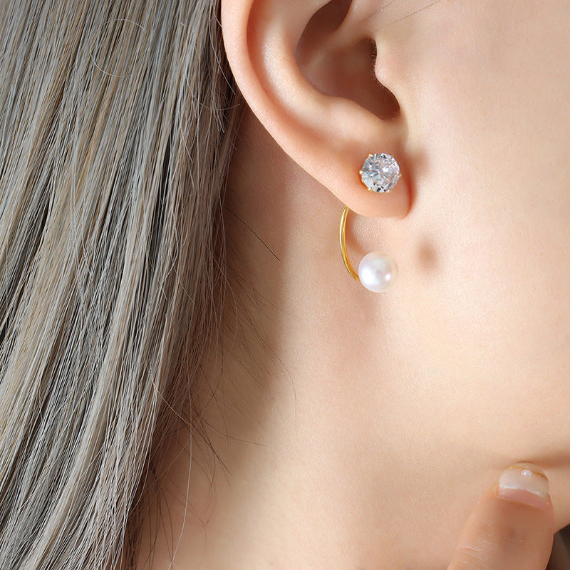 Two Wear Ways Zircon And Pearl Stud Earring