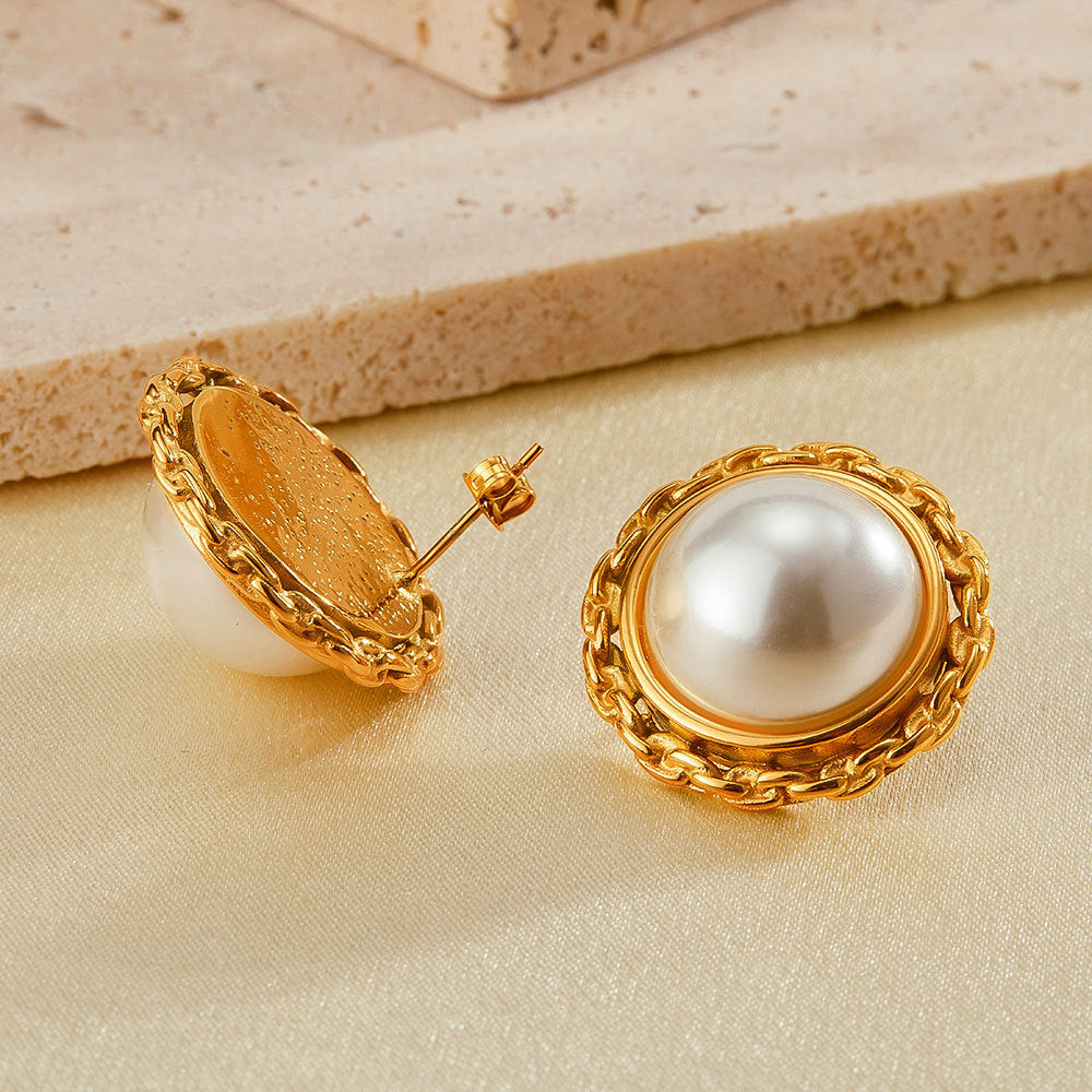 Classic Vintage Big Pearl Stud Earrings