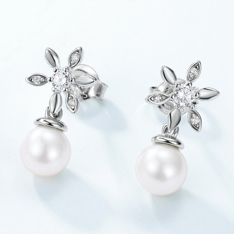 Orchid Flower Pearl Dangle Earrings