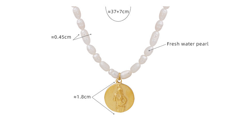 Portrait Disc Pendant Freshwater Pearl Necklace