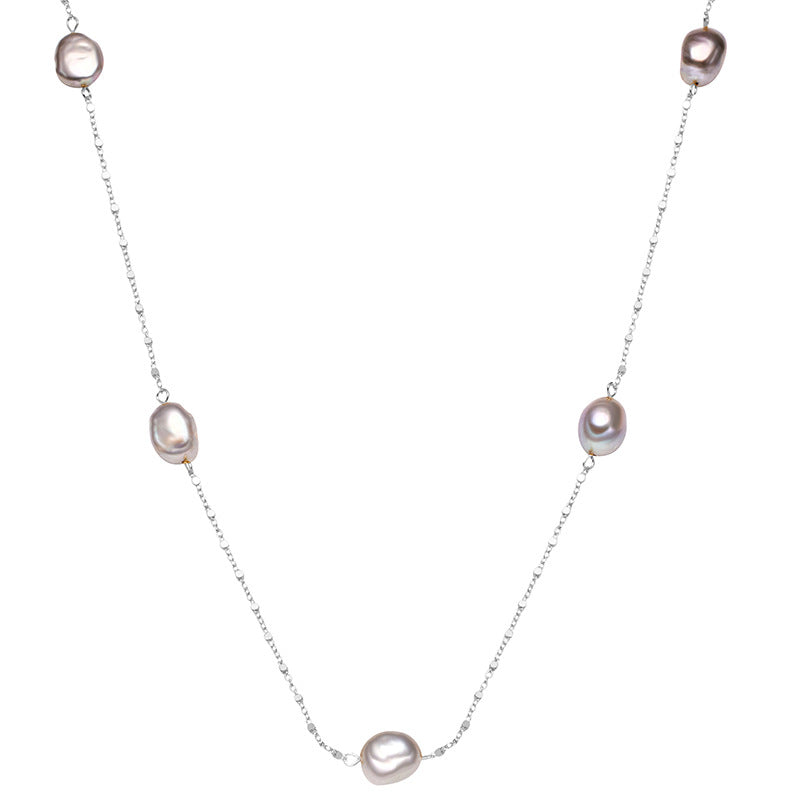 Long Pullable Natural Grey Baroque Pearl Necklace