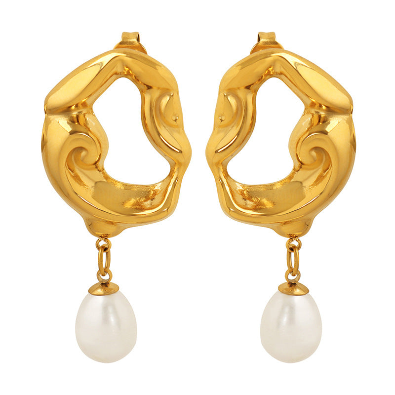 Geometric Irregular Freshwater Pearl Drop Earrings