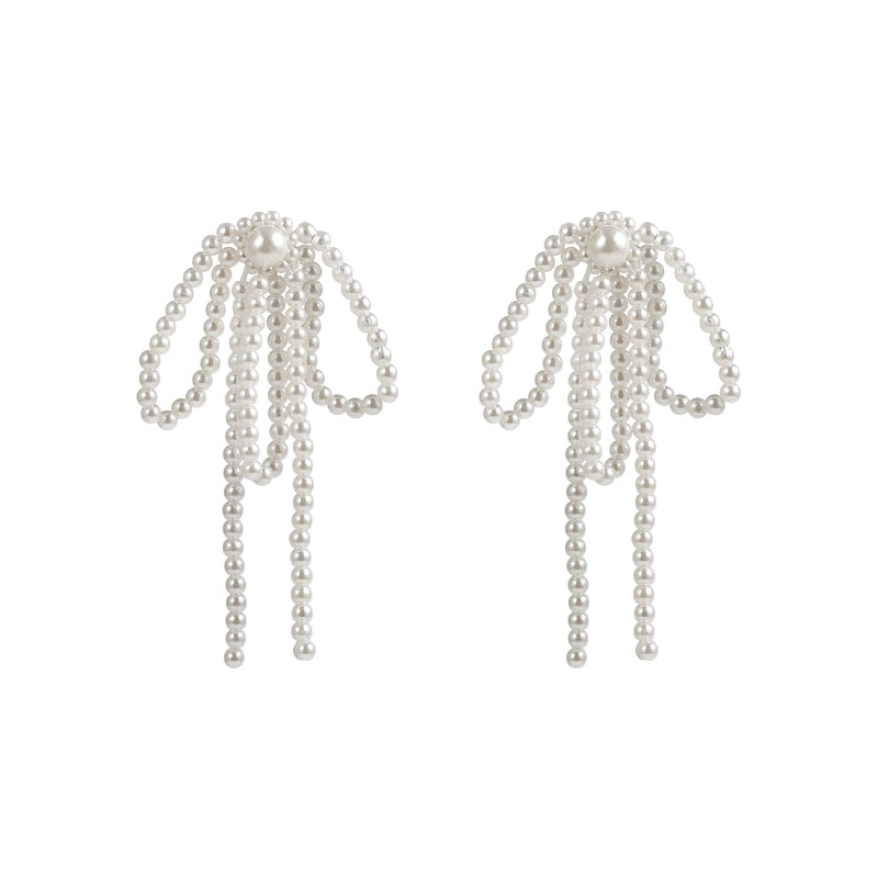 Pearl Tassel Bow Tie Earring