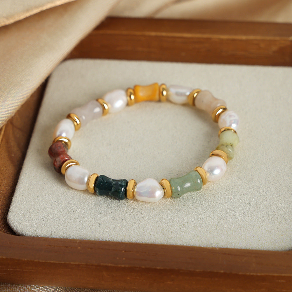 Natural Color Stone and Baroque Pearl Bracelet 