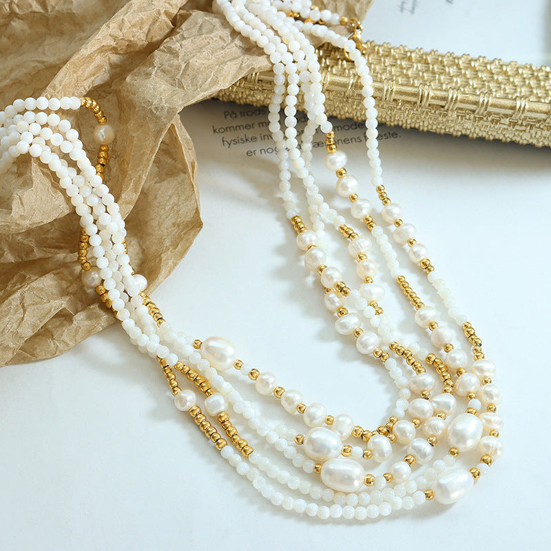 Shell Pearl And Freshwater Pearls Beaded Necklace