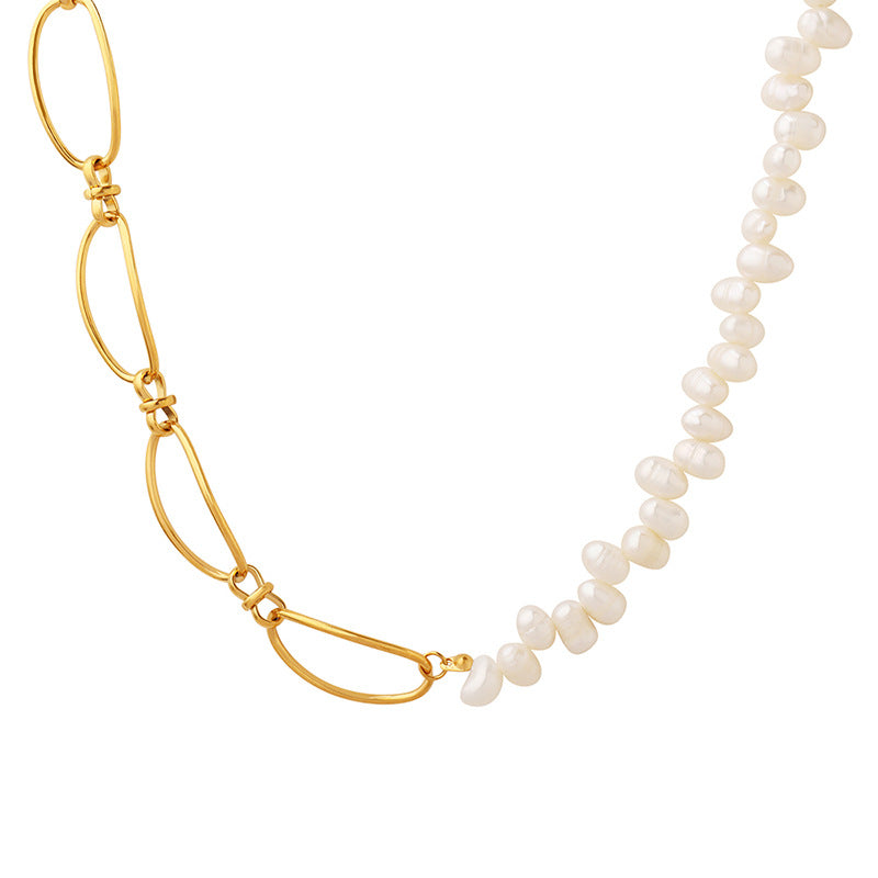 Personality Half Pearl Half Chain Necklace
