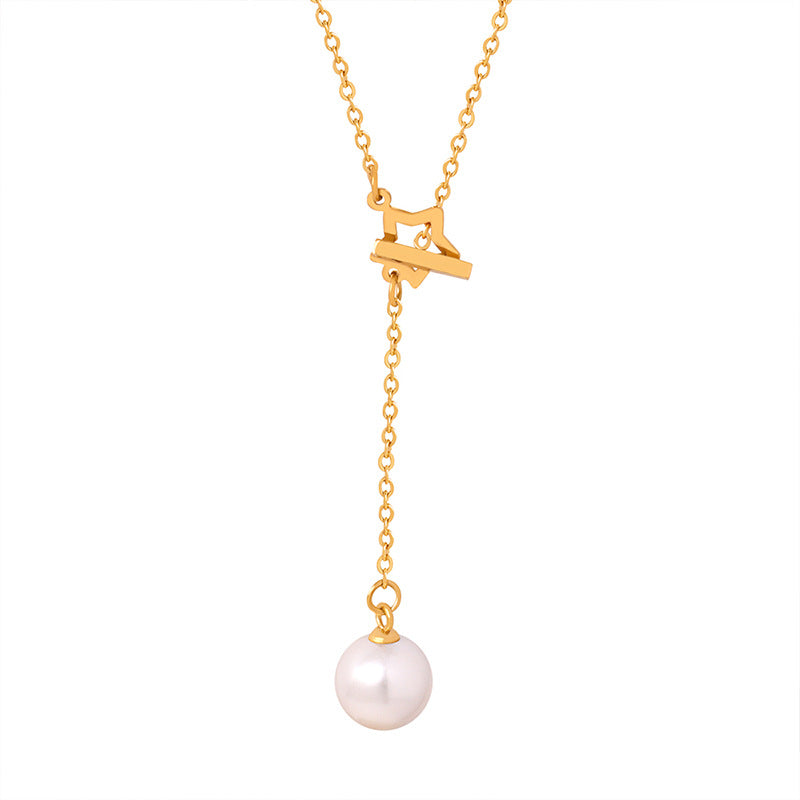 Star Clasp Pearl Drop Pendant Y Necklace