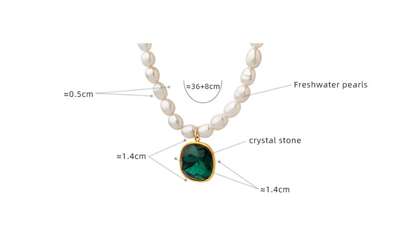 Deep Green Crystal Pendant Pearl Necklace