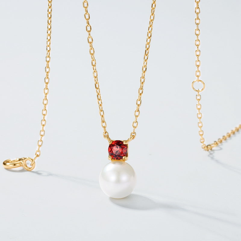 Natural Garnet and Freshwater Pearl Pendant Necklace