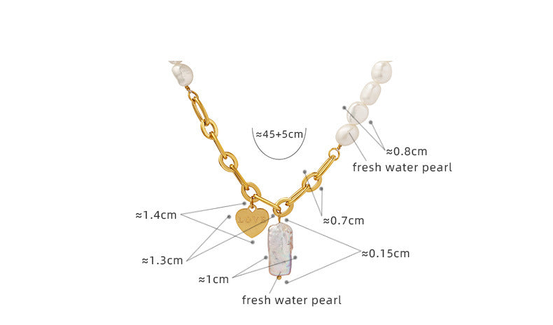 Pearl Splicing Thick Chain Necklace With Love Pendant