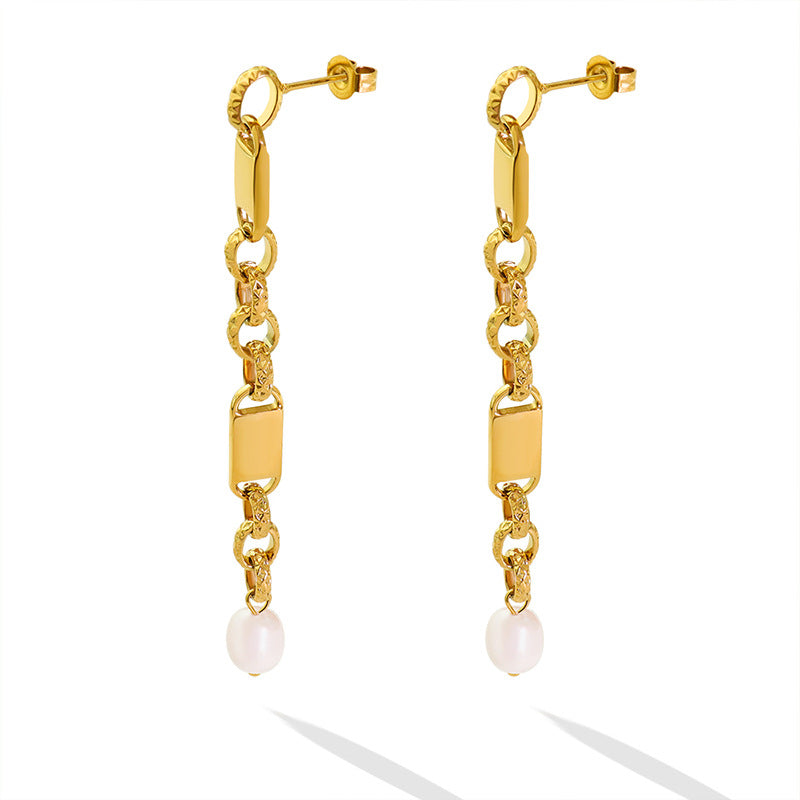 Long Chain Tassel Freshwater Pearl Drop Earrings