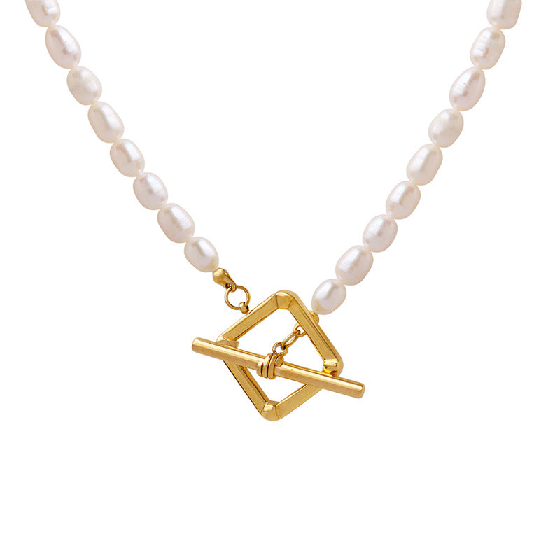 Square OT Clasp Pendant Freshwater Pearl Necklace