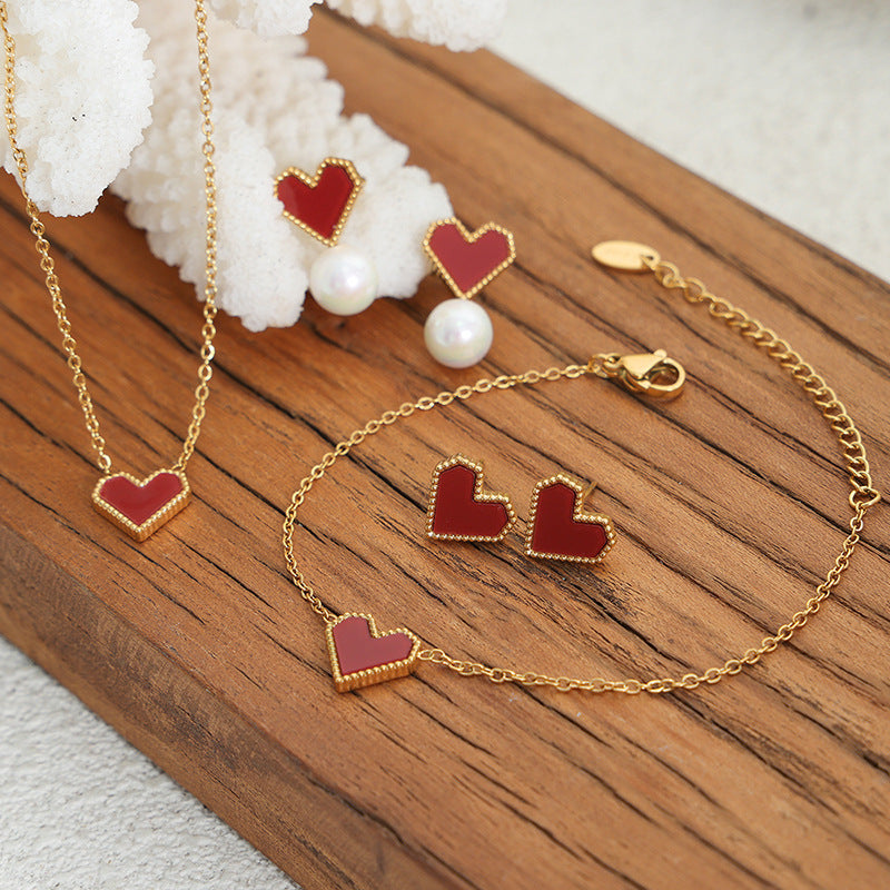 Heart Jewelry Necklace Bracelet Earring