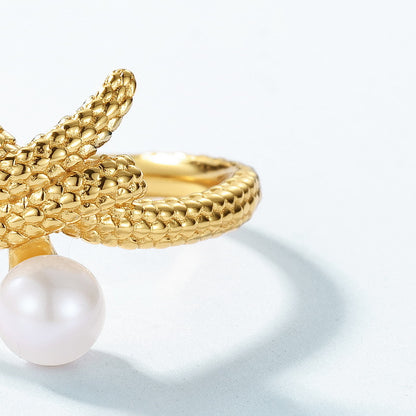 Creative Pearl and Gold Snake Ring