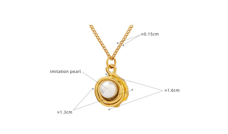 Pearl Inlay Gold Shell Pendant Necklace