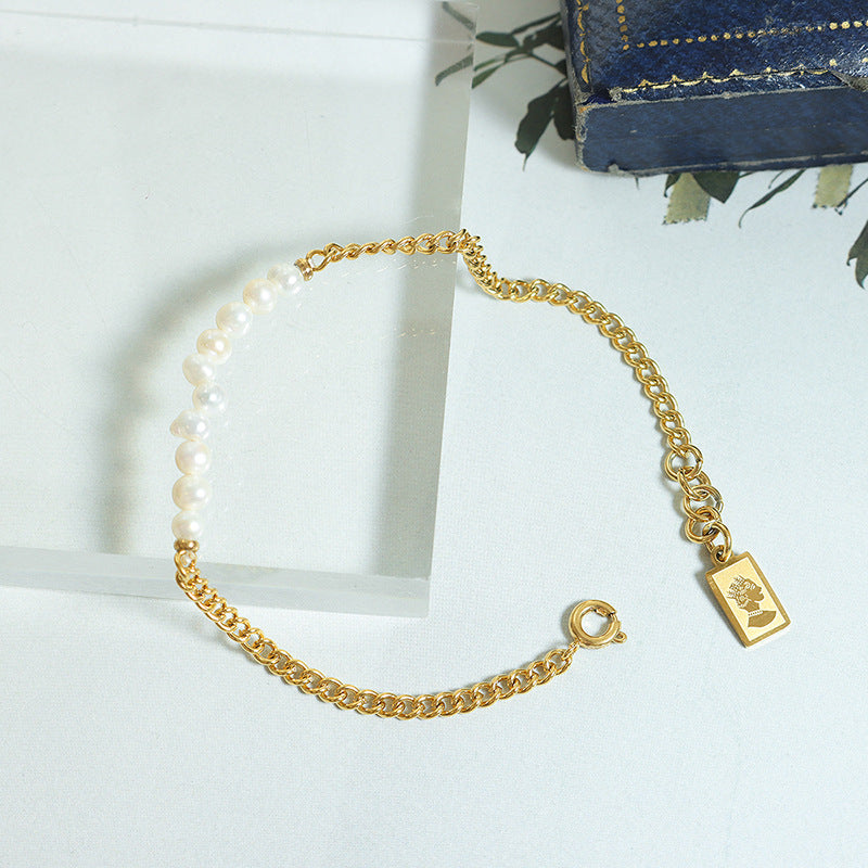 O Chain And Freshwater Pearl Beaded Bracelet