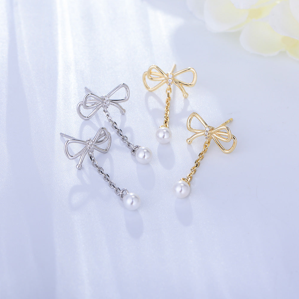 Dainty Tassel Bow Pearl Earrings