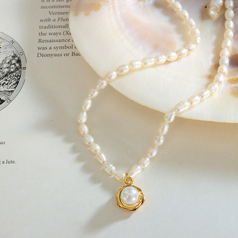 Freshwater Pearl Necklace With Round Enhancer Pearl Pendant