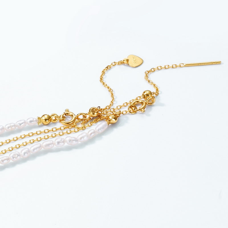 Two Layers S925 Bead Chain and Freshwater Pearl Necklace