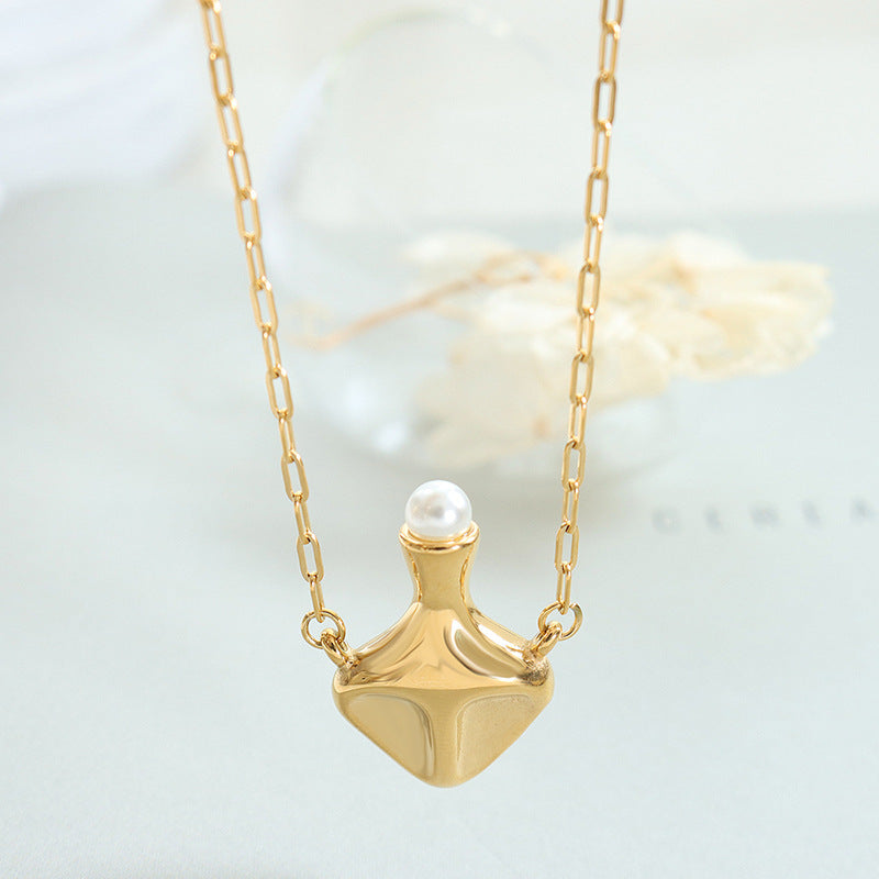 Creative Pearl Inlay Kettle Pendant Necklace