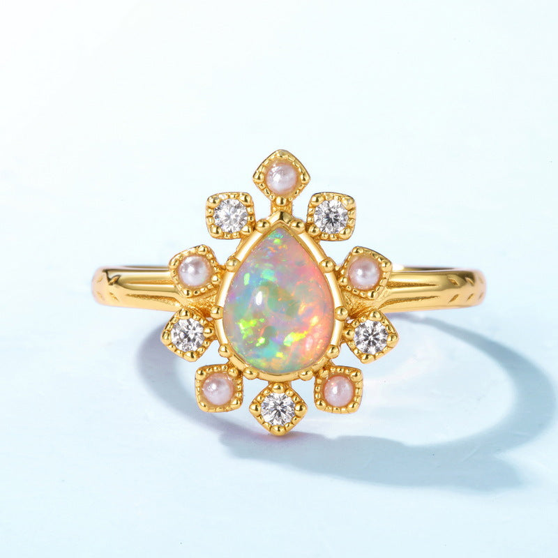 Teardrop Opal And Pearl Ring