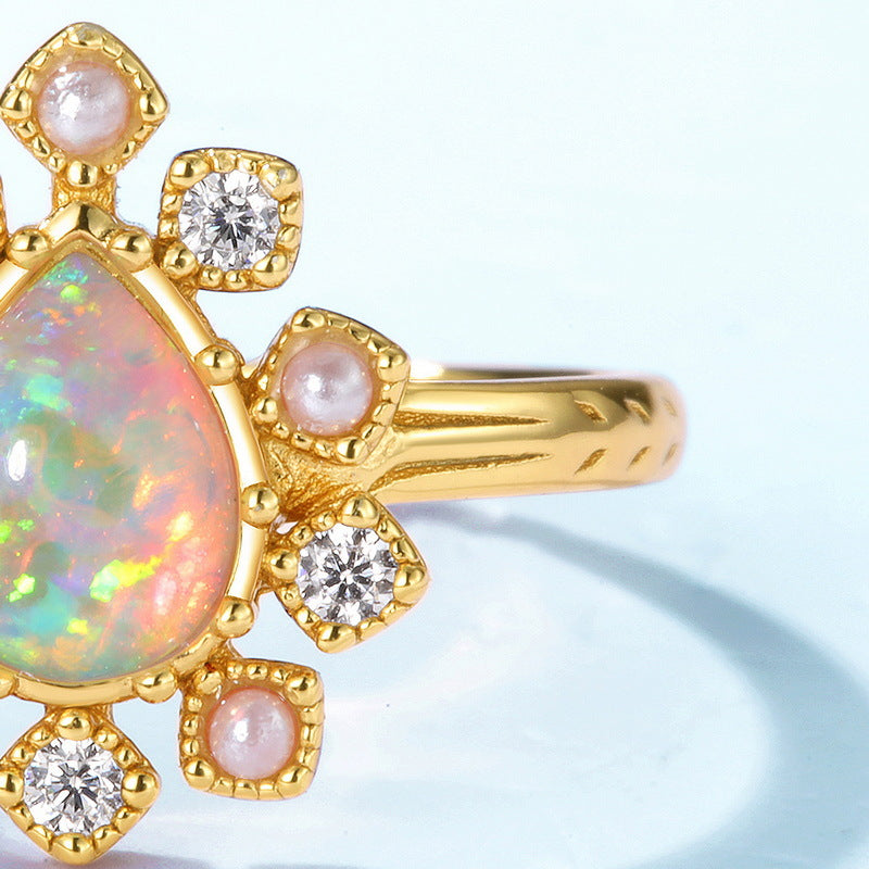 Teardrop Opal And Pearl Ring