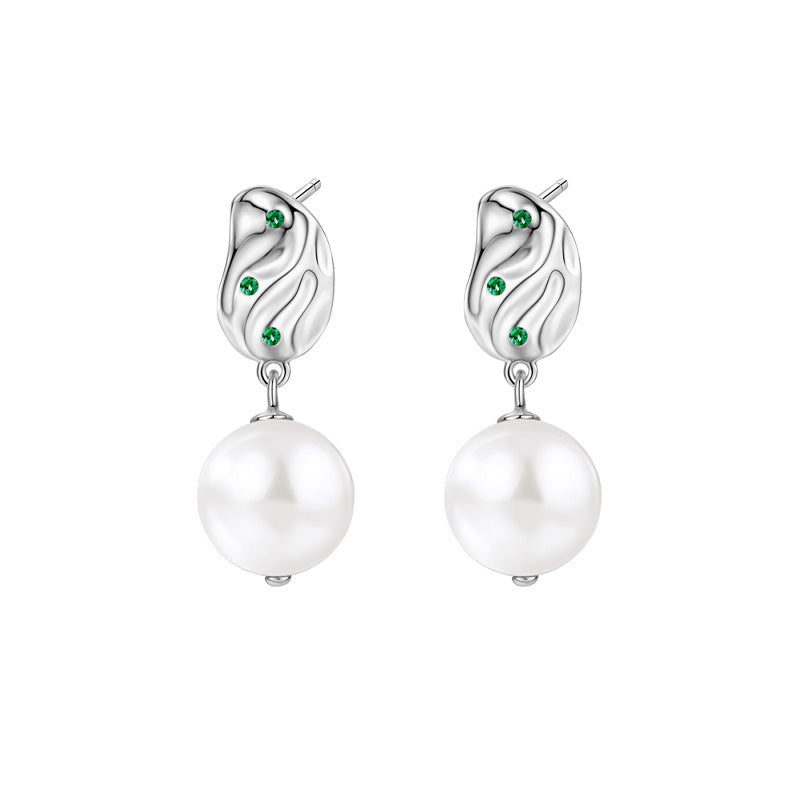 Geometric Emerald Freshwater Pearl Dangle Earrings