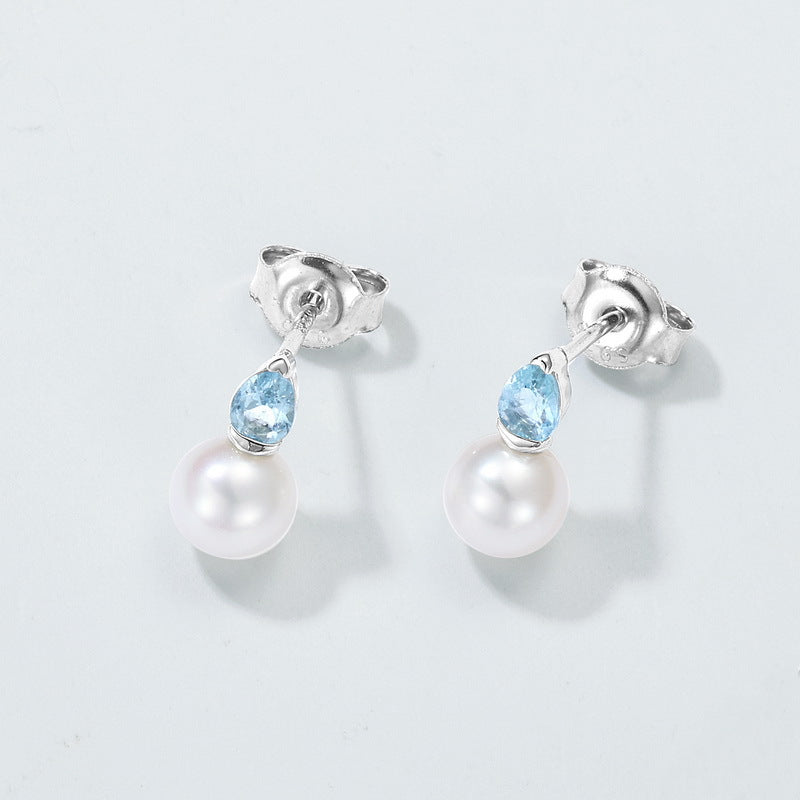 Sky Blue Topaz and Freshwater Pearl Earrings