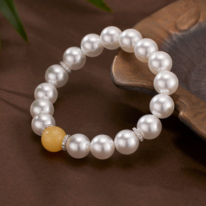 Natural Yellow Chalcedony Swarovski Pearl Bracelet