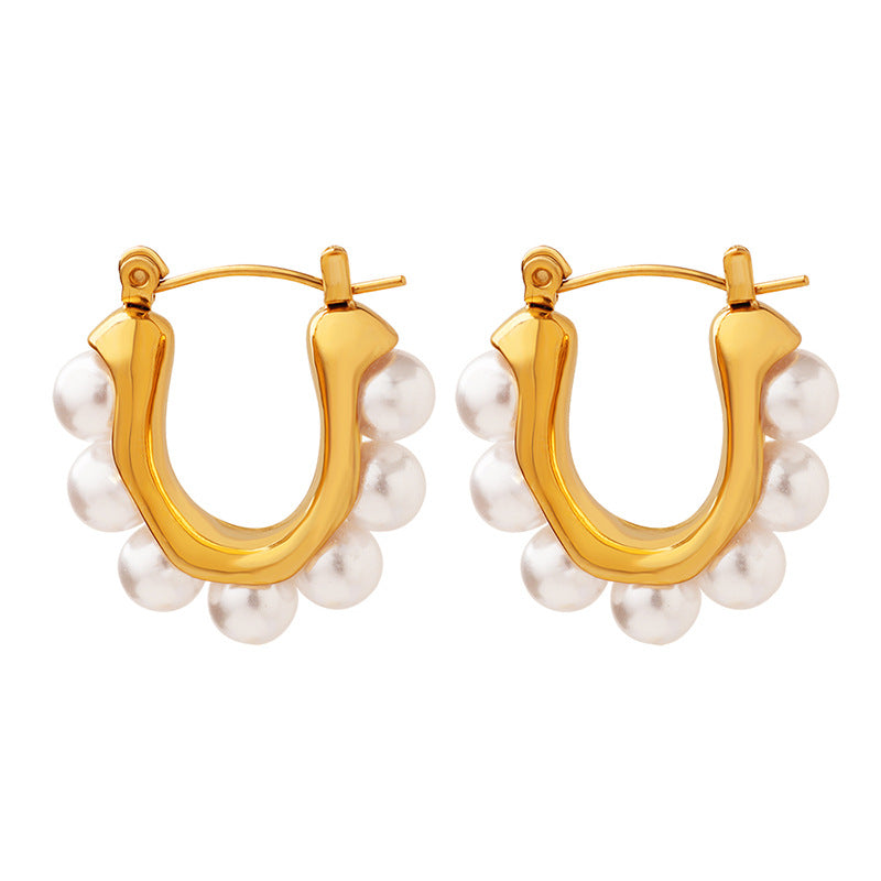 U Shape Clip On Pearl Earrings