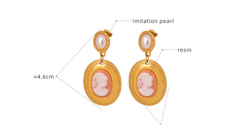 Oval Portrait Drop Pearl Stud Earring