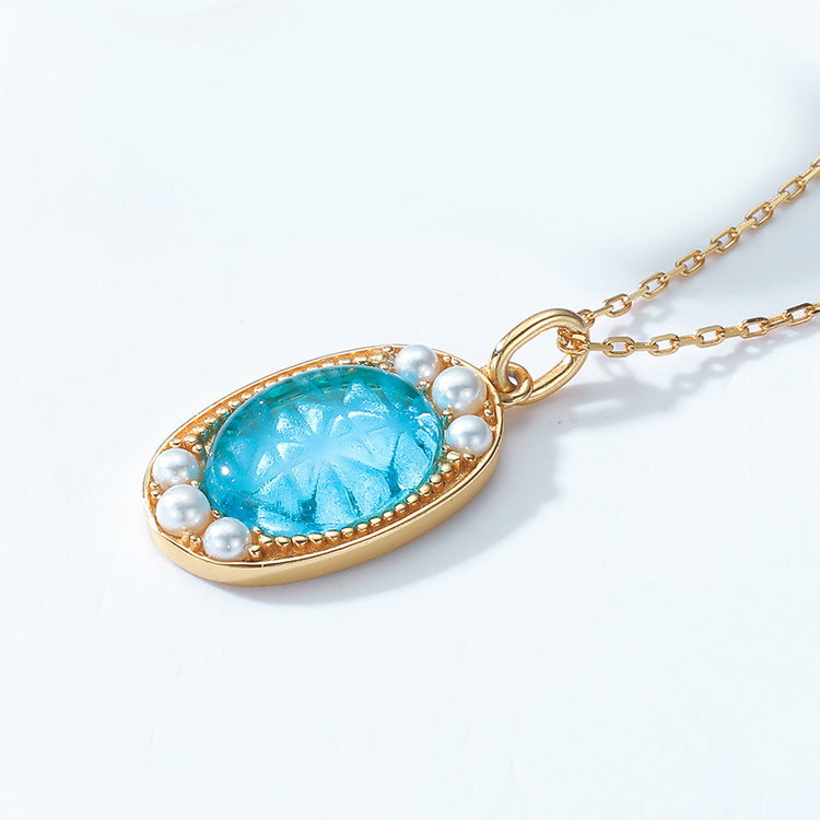 Lake Blue Aquamarine and Pearl Pendant