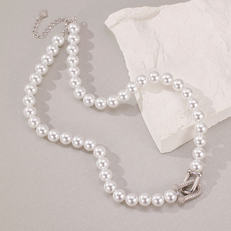 Horseshoe Buckle Swarovski Pearl Necklace