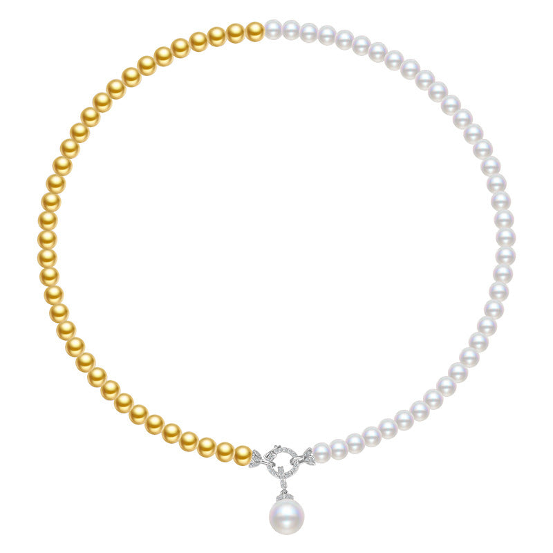 Half Gold Half White Pearl Necklace