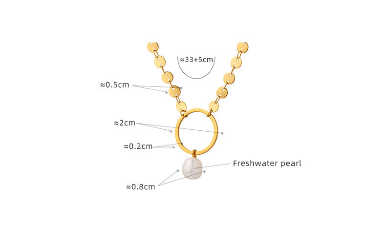 Round Disc Stitching Choker Necklace With Pearl Pendant