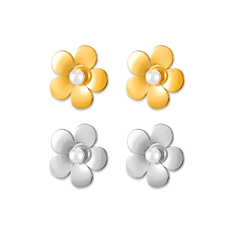 Simple Flower Pearl Stud Earrings