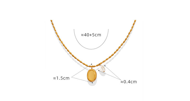 Freshwater Pearl Charm Oval Pendant Necklace