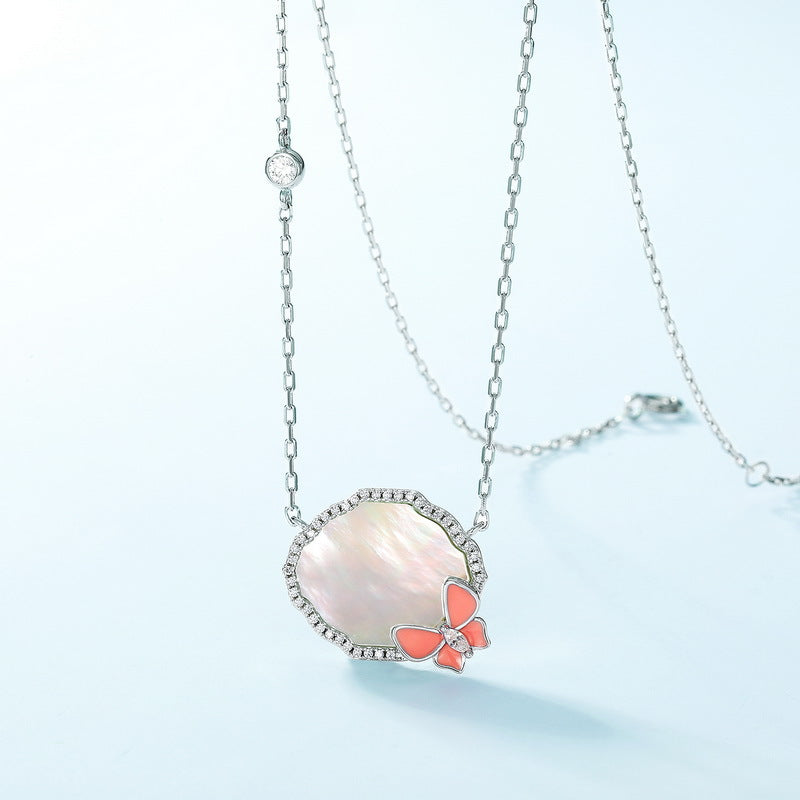 Pink Butterfly Mother of Pearl Pendant Necklace