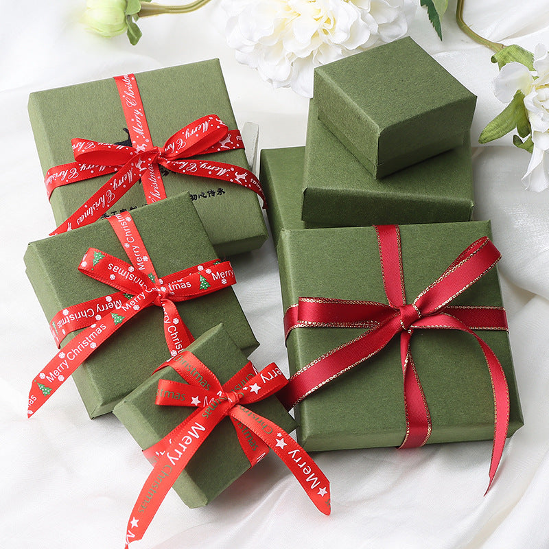 Christmas Retro Green Small Gift Jewelry Box with Ribbon