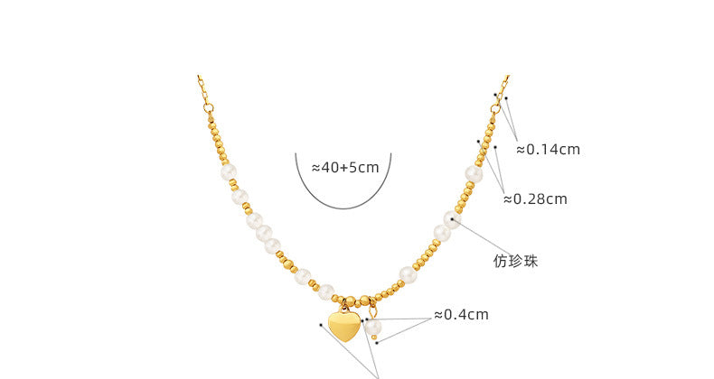 Gold Beads Heart Pendant Pearl Necklace