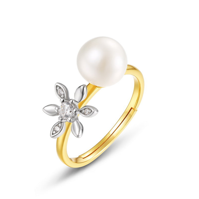 Orchid Flower and 8mm Pearl Ring