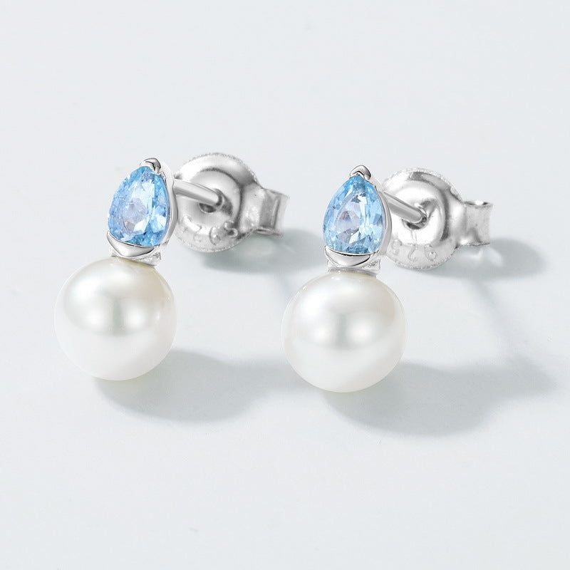 Sky Blue Topaz and Freshwater Pearl Earrings