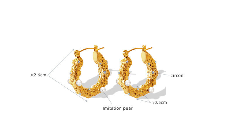 Clip On Debossed Zircon Pearl Earring