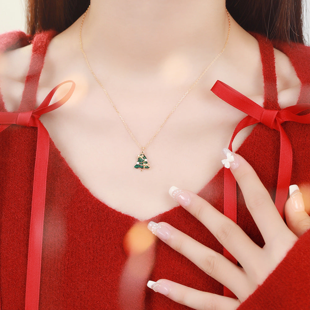 Christmas Tree Bow Pearl Pendant Necklace