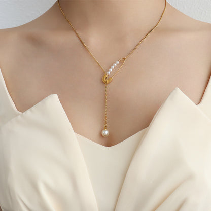 Pearl Drop Paperclip Pendant Y Necklace