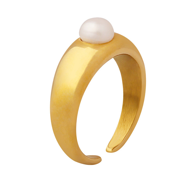 Elegant Simple Wide Pearl Ring