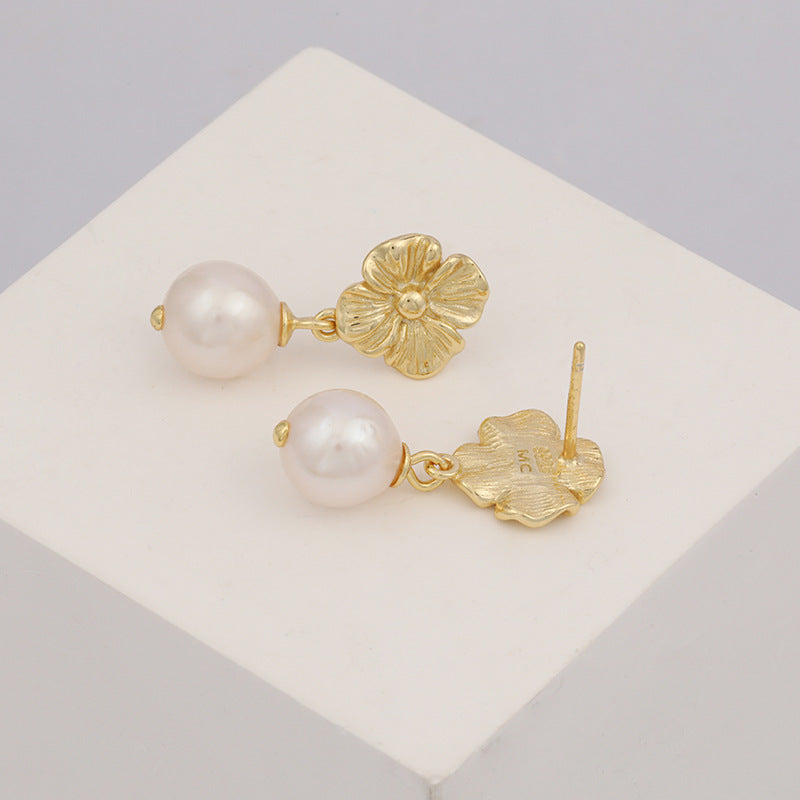 Flower Baroque Pearl Dangle Earrings