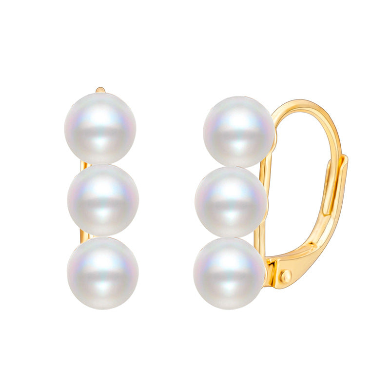 3 Pearls Balance Beam Clasp Earrings